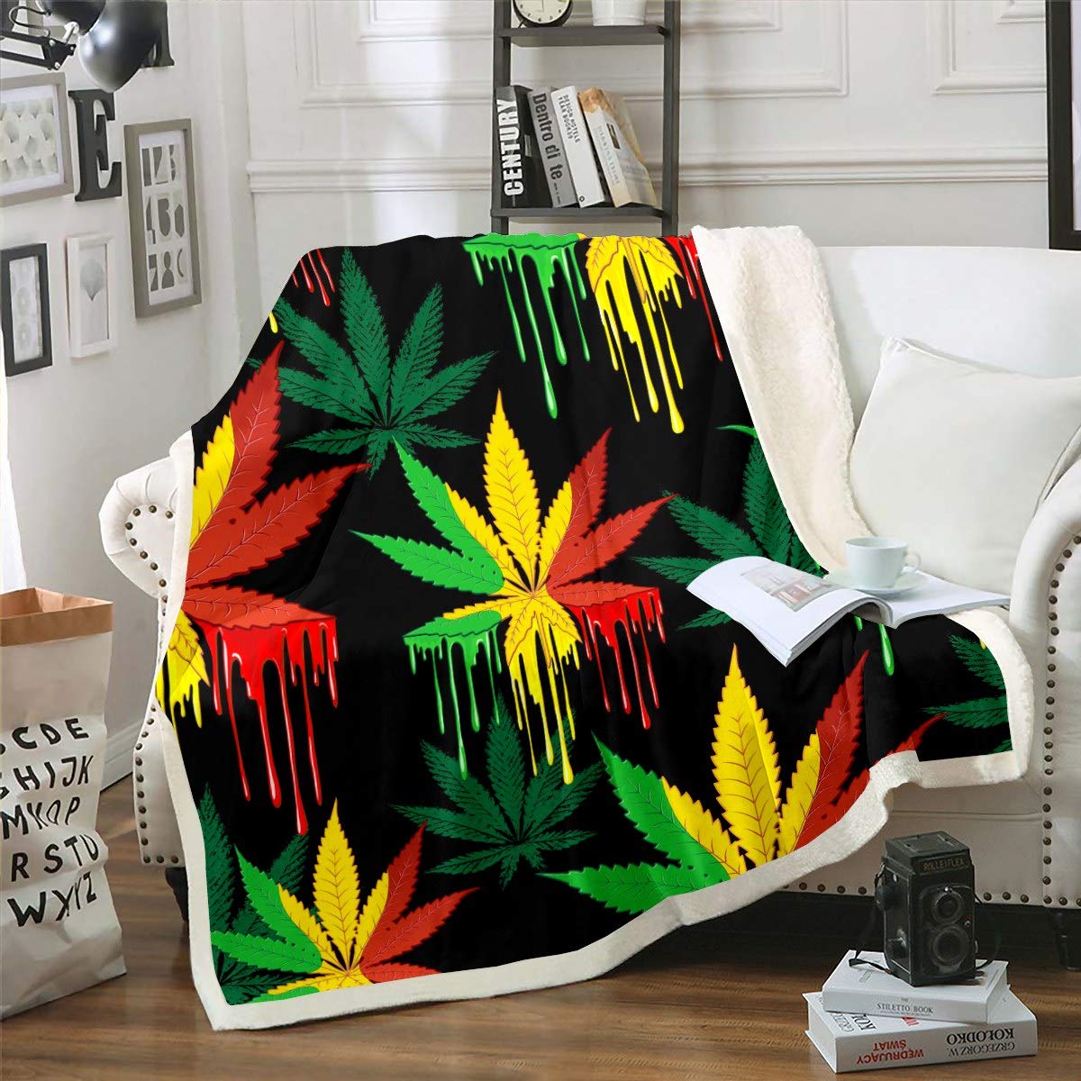 Feelyou Marijuana Leaf Sherpa Blanket Teens Cannabis Leaves Throw Blanket Boys Girls Trippy Marijuana Weed Leaf Fleece Blanket for Couch Bed Sofa Men Bedroom Decor Fuzzy BlanketThrow 50