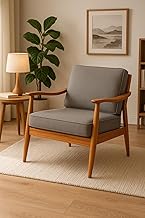 Solid Sheesham Wood Lounge Chair | Mid-Century Accent Chair for Living Room | Wooden Arm Chair with Cushions (Honey)