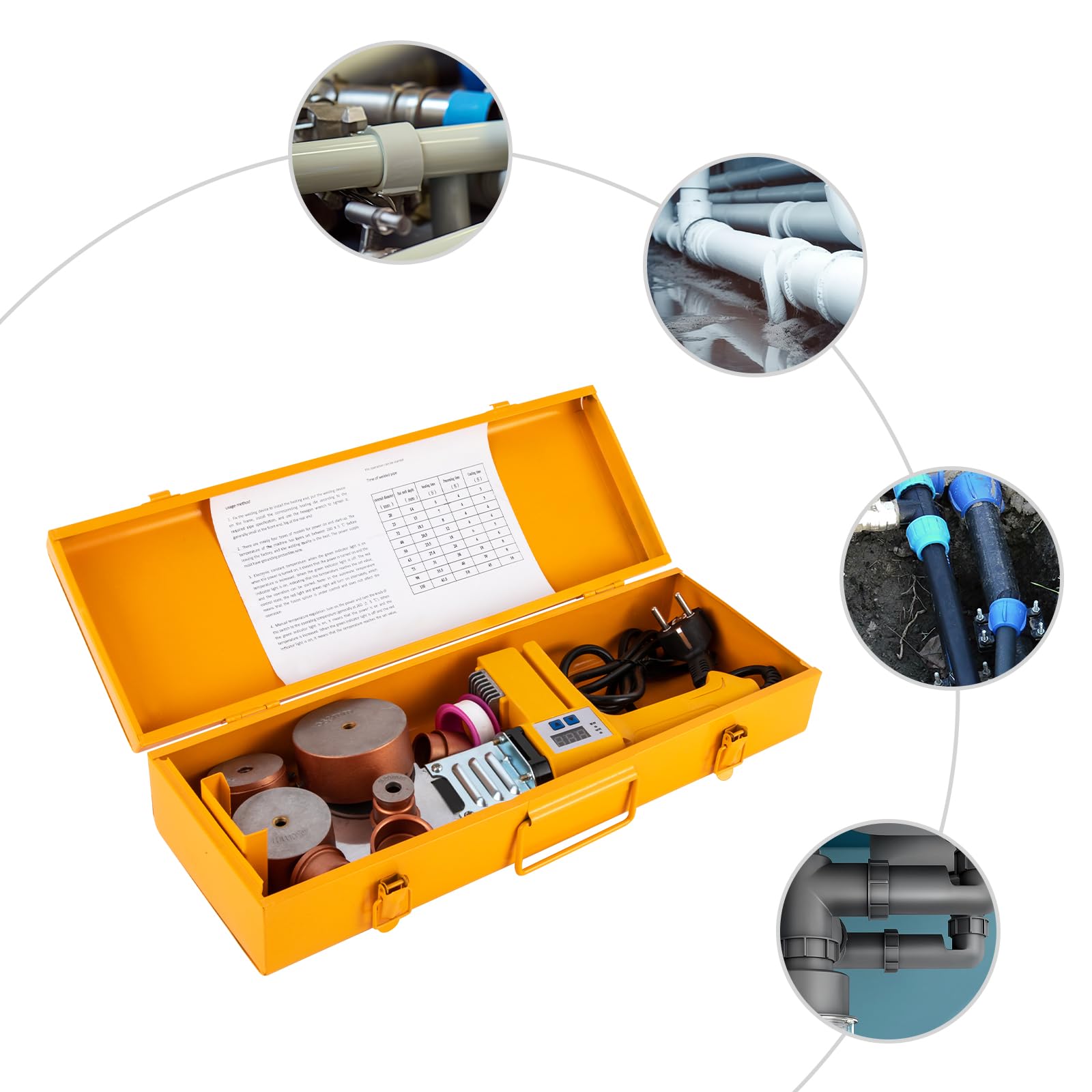 Produktbild von 1000W Rohrschweißgerät Für PVC/PPR/PE – Stumpfschweißgerät Inkl. 6 Schweißköpfe, Für Makita-kompatibel, 220V