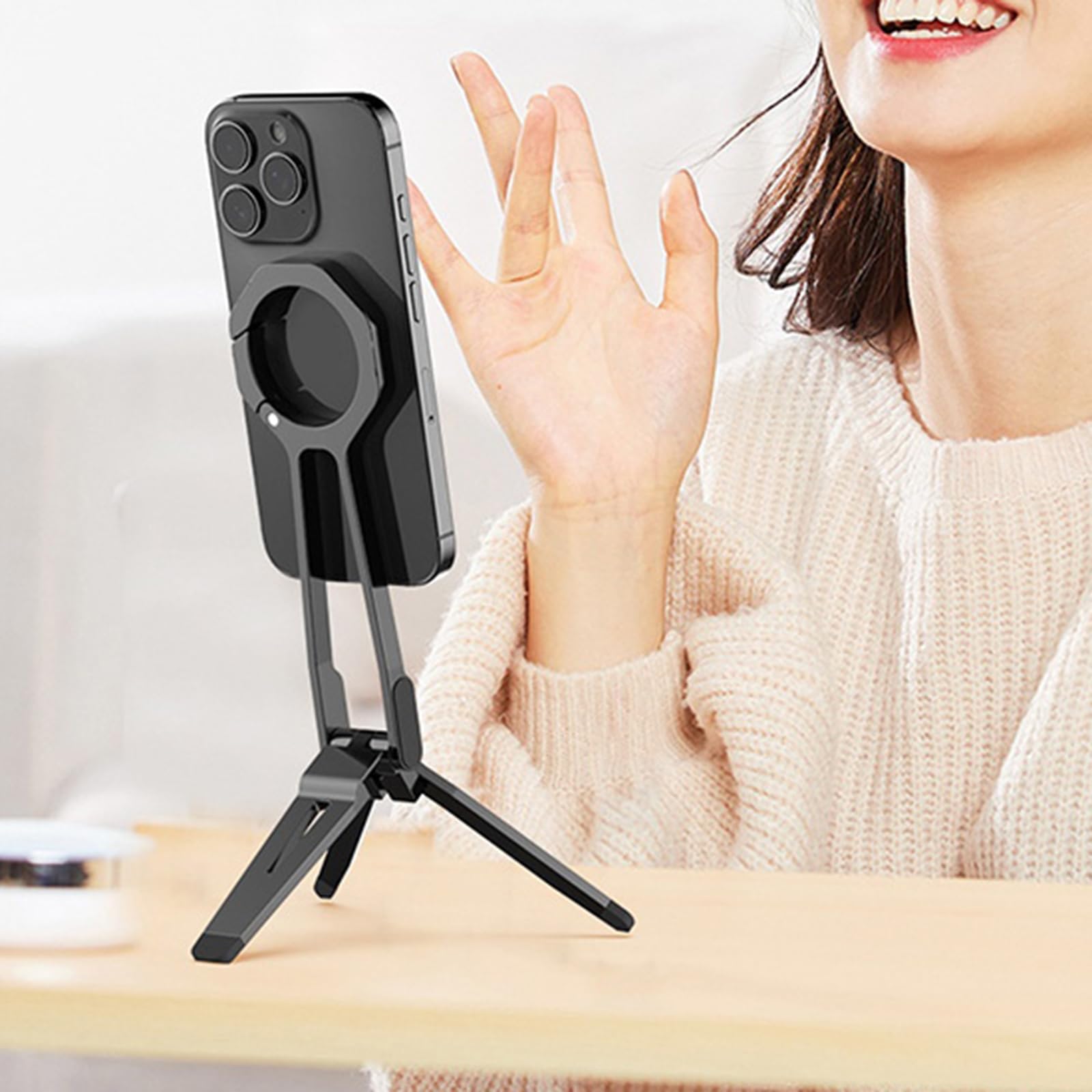 Treppiede magnetico del supporto del telefono Rack 360 Rotazione Regolabile Molla Clip per Smartphone Tablet Video Fotografia