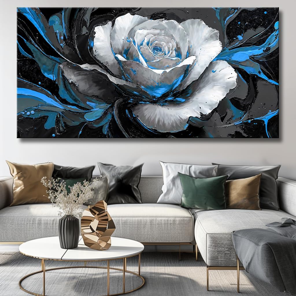 Large White Rose Flower Wall Art Elegant Flower Framed Floral Canvas Print for Living Room, Bedroom, Dining Room, Home Office Modern Ready to Hang Home Decor - 30"x60"