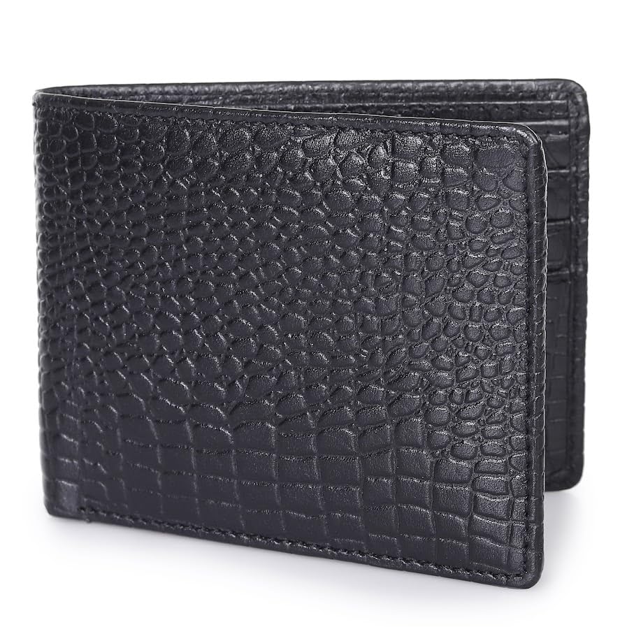 ROSS BROWN Crocodile Leather Wallet for Men | RFID Blocking | Bifold, Extra Capacity with 1 ID Windows | Ultra Strong Stitching | Slim Billfold with 6 Card Slots | Gift for Him3