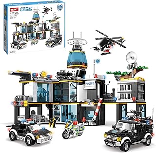 City Police Station Building Blocks Set, 1261 PCS Police City Building Toys with Helicopter, Motorcycle, Police Cars, STEM...