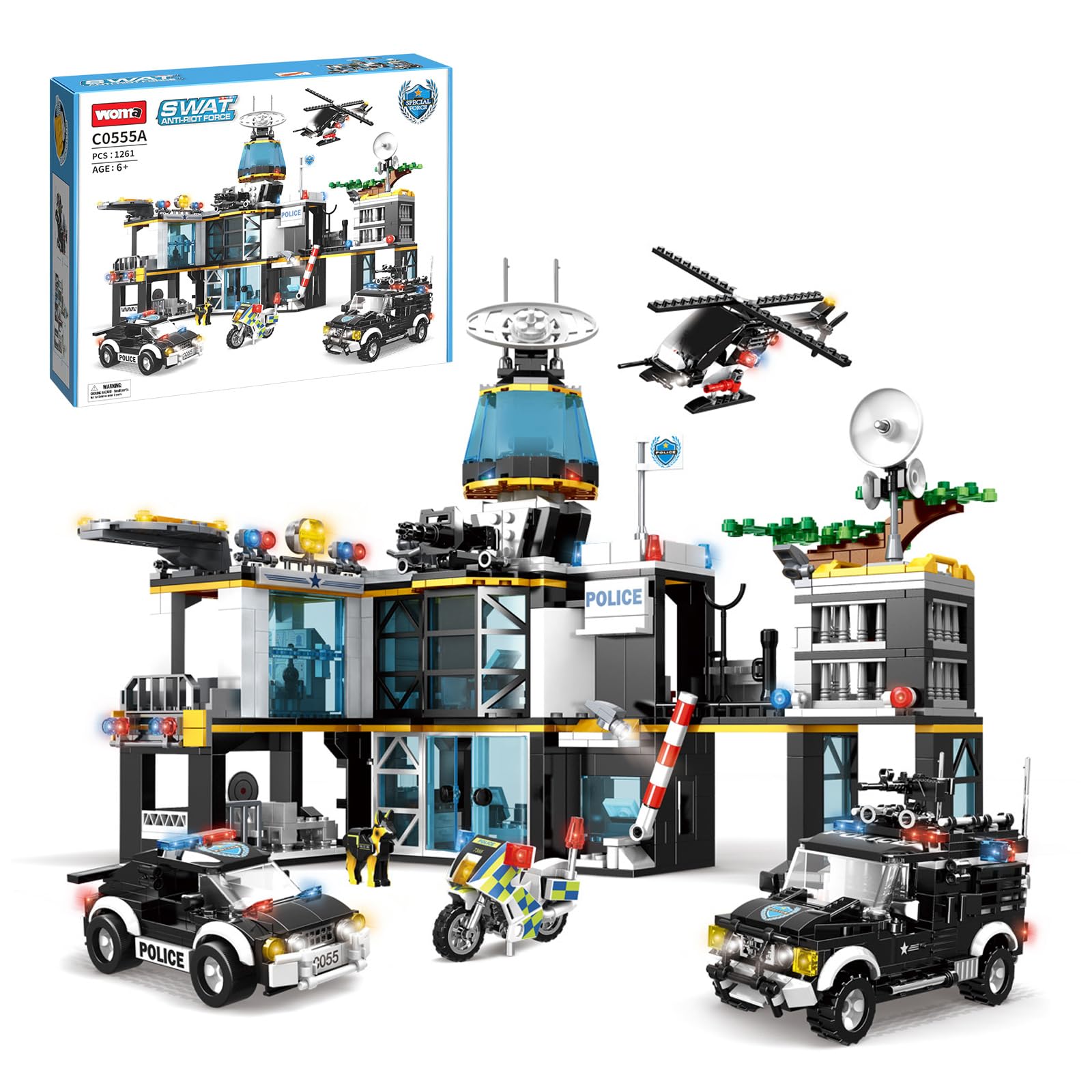 WOMA Toys Police City Building Blocks Set, 1261 Pieces, Age 6+, Large (16.7" x 5.5" x 11.3")