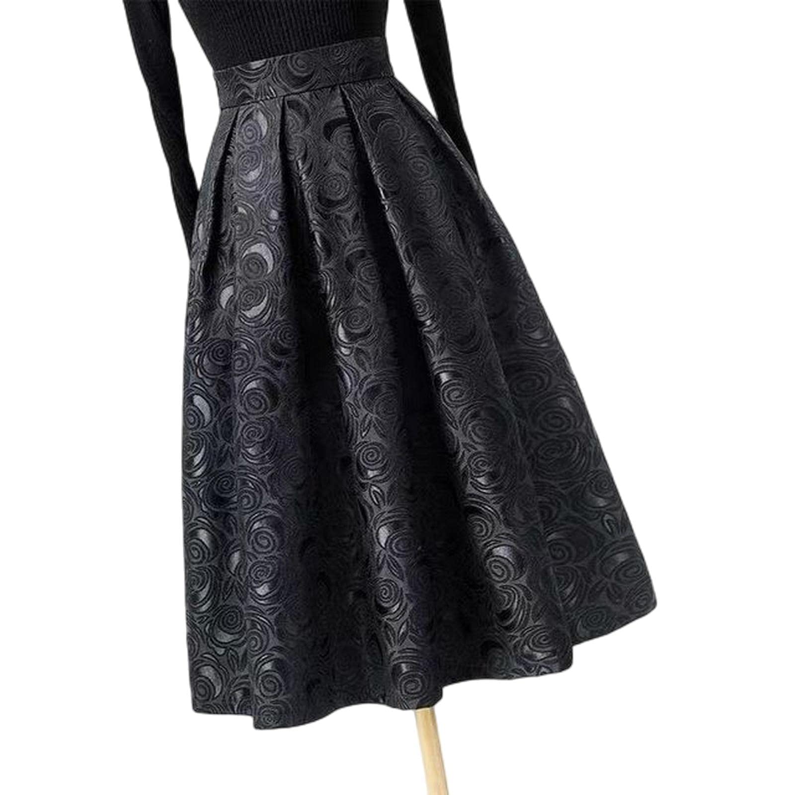 Falda larga para mujer, primavera, verano, floral, jacquard, cintura alta, midi larga, falda acampanada, faldas grandes con vuelo