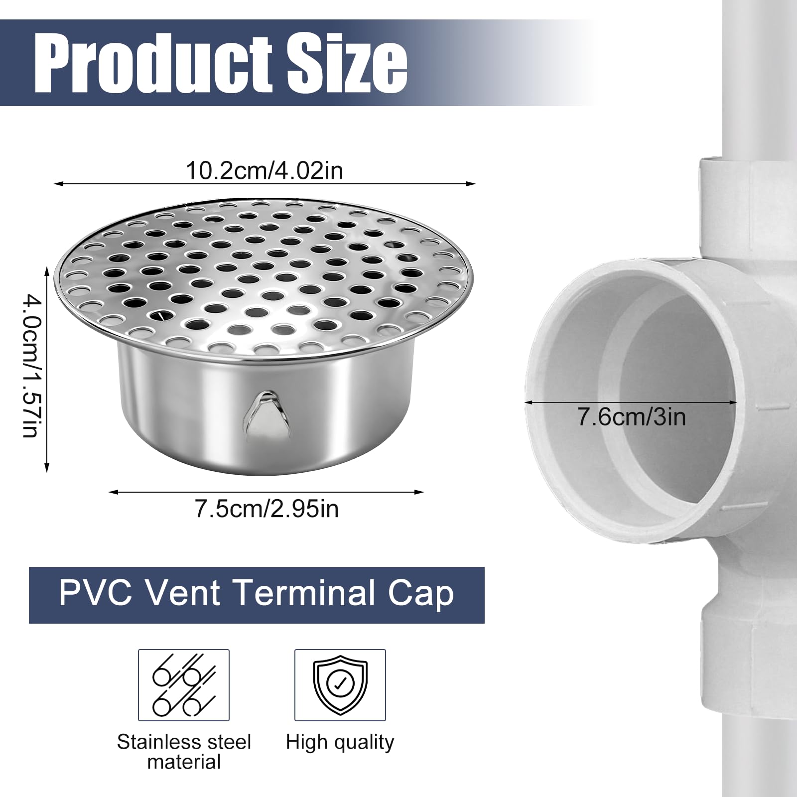 PVC Termination Cap 3 Inch for Vent Pipe, Durable Stainless Steel