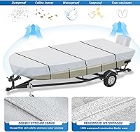 Vista 4 de Solim Cubierta de 14 pies para lancha Jon con cubierta para motor, 1200D PU impermeable de alta resistencia, cubierta de amarre de repuesto de lona