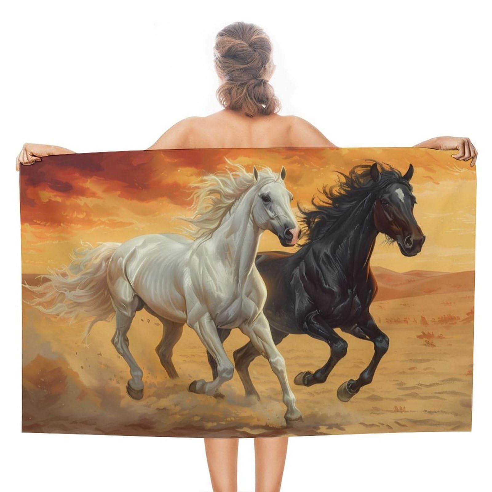 Nclqvjxzkhw Women's Style Running White And Black Horses Beach Towel For Adults Lightweight Bath Towels Swim Travel Gym Sports 130×80Cm