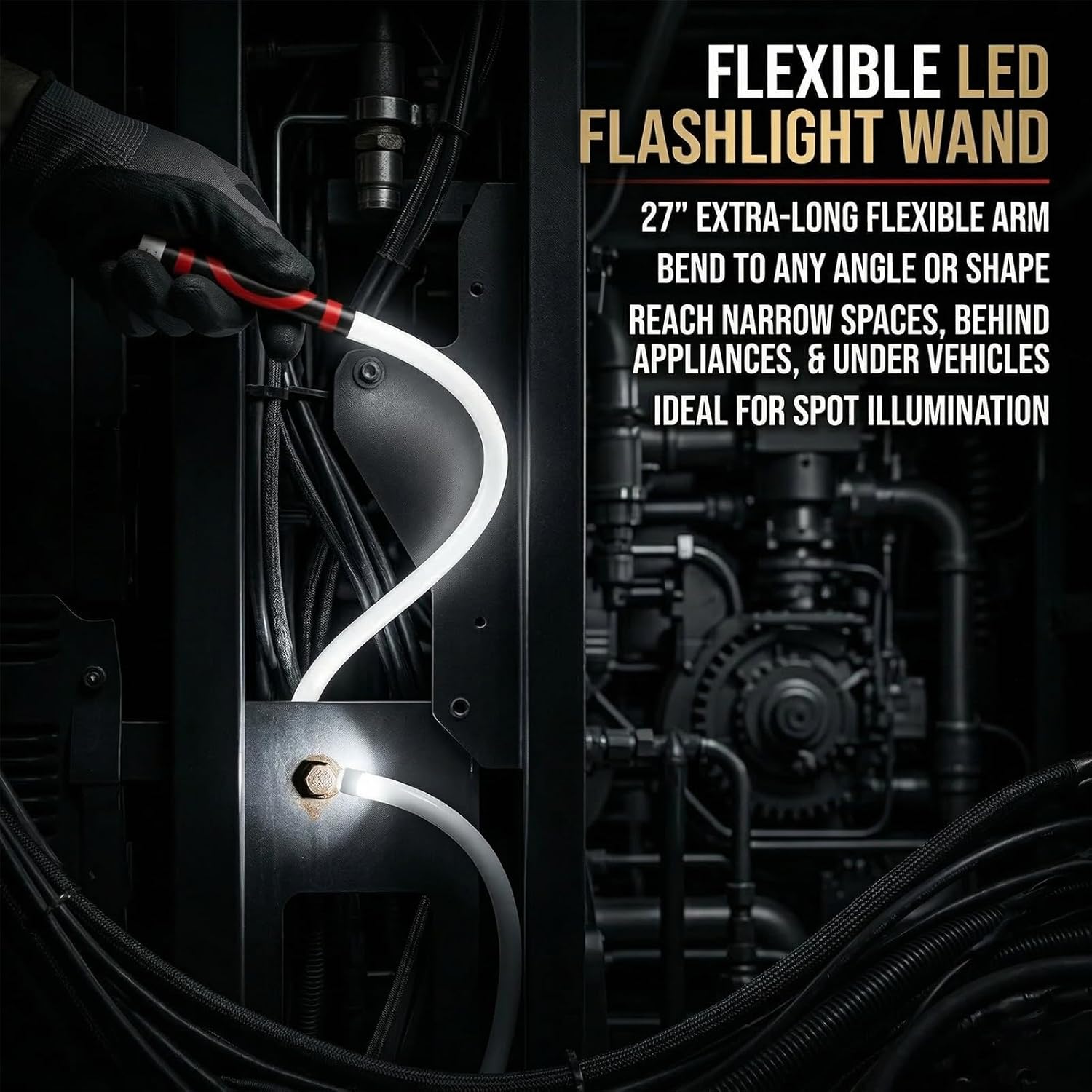 Bendable Led Light Stick 27" Bendable Flashlight 1500 High Lumen Work Light with 3 Modes, Rechargeable Inspection Lamp for Car Repair, Mechanics Automotive, Under Hood & Tight Spaces (2)