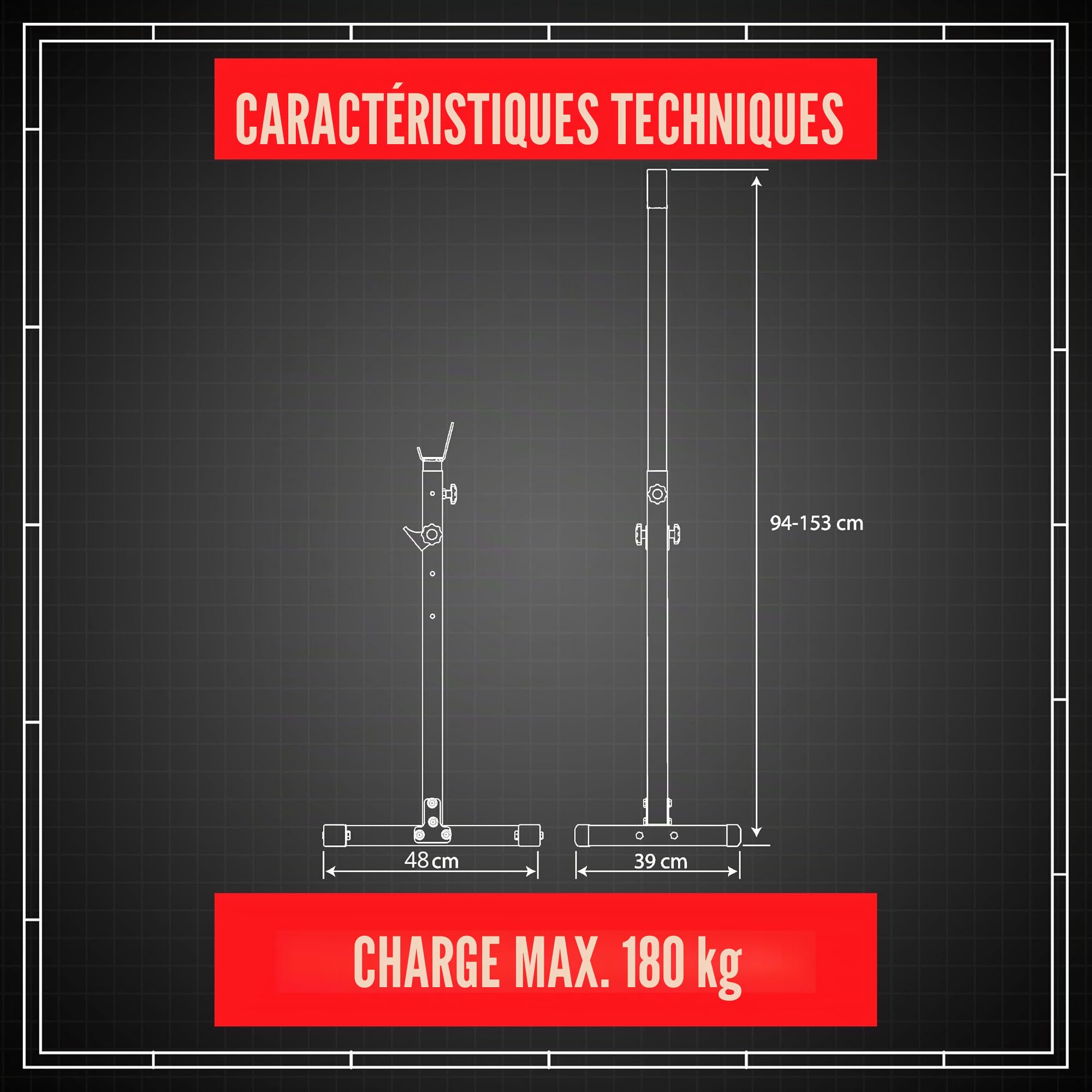 K-Sport: Support pour haltères allant jusqu'à 180 kg, pour un entraînement musculaire efficace, équipement de fitness professionnel, eBook inclus