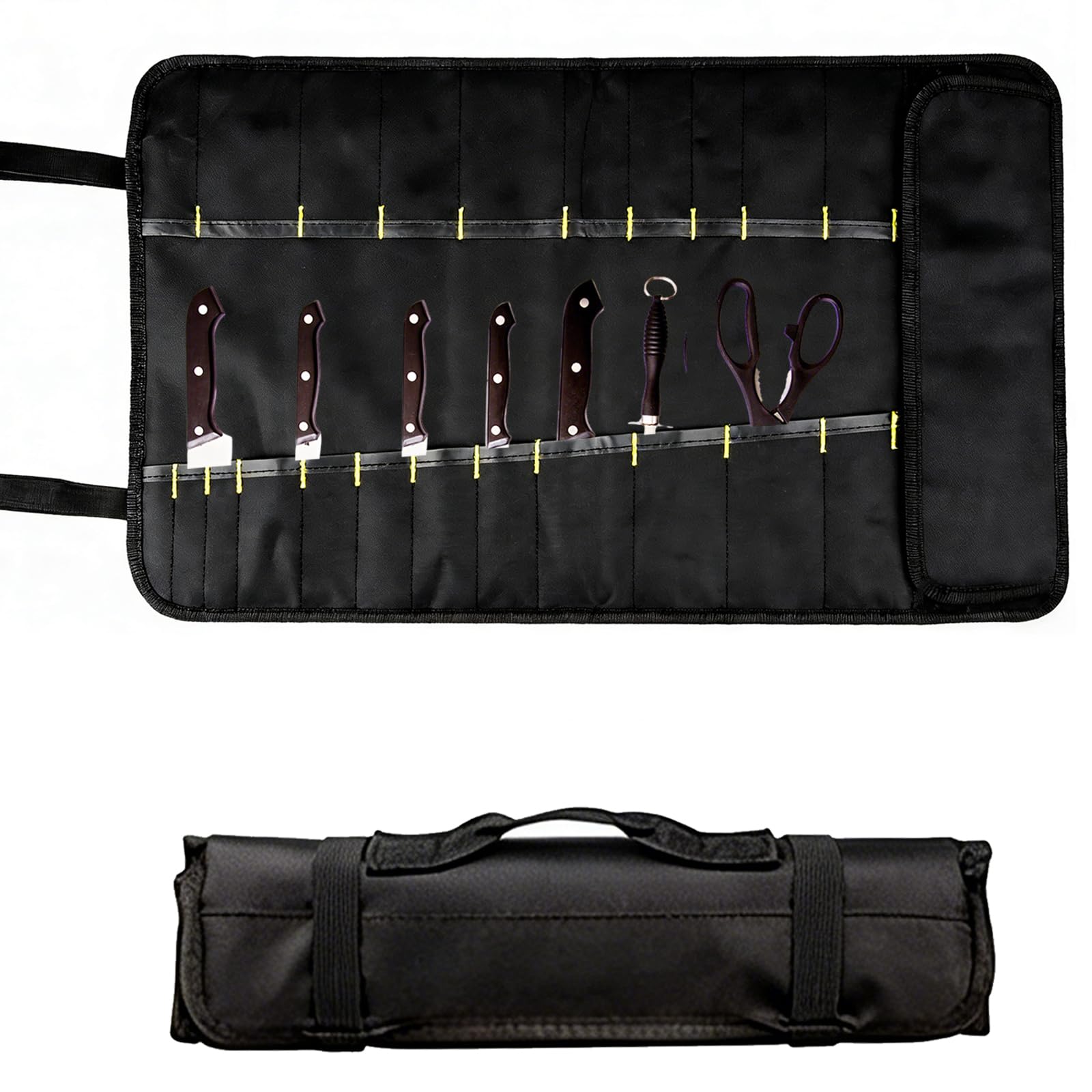 SHENYI Chefs Knife Roll Bag,10 Slots Knife Wrap,Tool Wrap Portable Multi-Purpose Bag for Chefs Culinary Enthusiasts,Travel and Camping Black