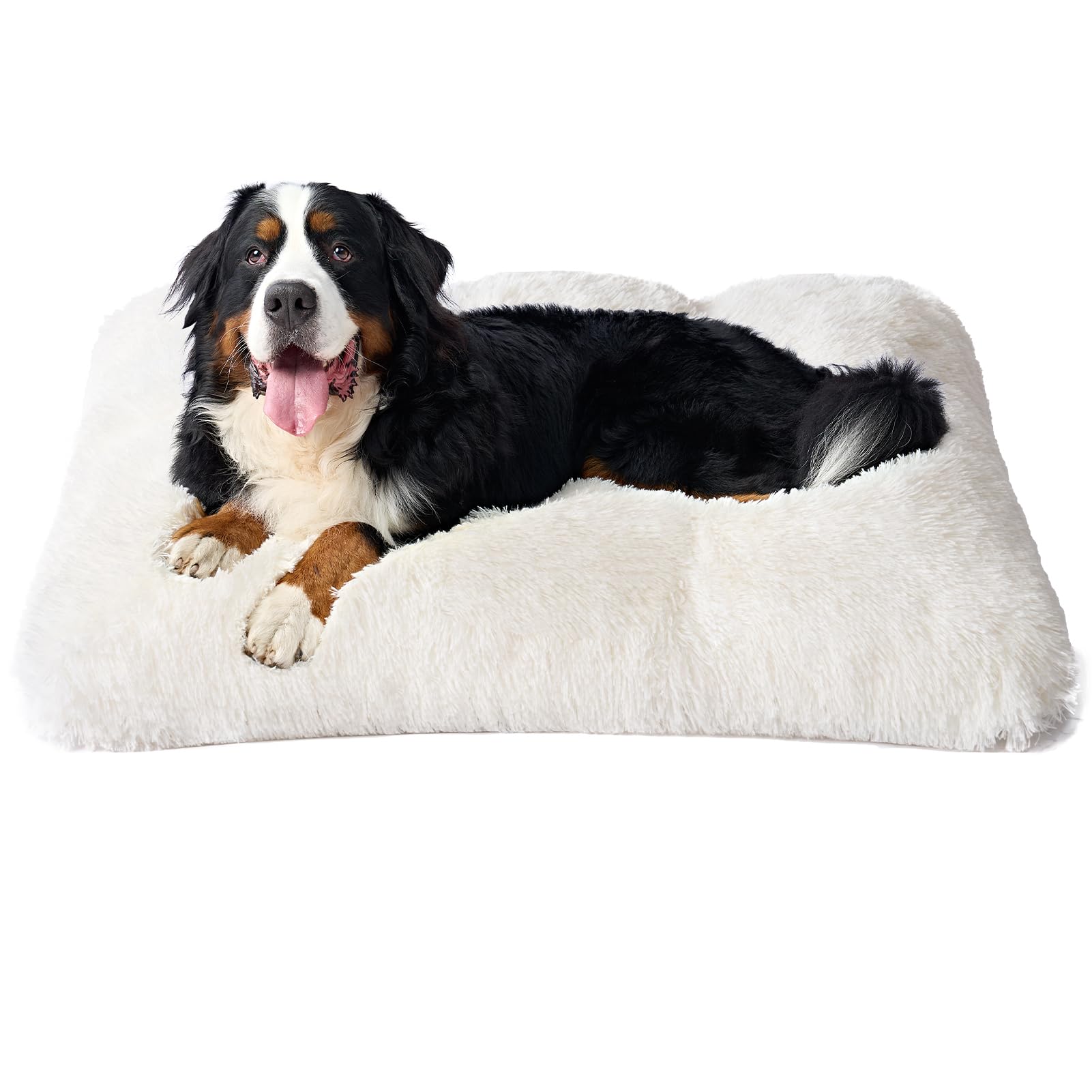 EHEYCIGA Fluffy XXL Dog Crate Pad, Plush Faux Fur Dog Bed for Extra Large Dogs, Calming Anti Anxiety XXL Dog Bed for Crate, Washable Soft Warm Dog Crate Mat with Non-Slip Bottom, Beige