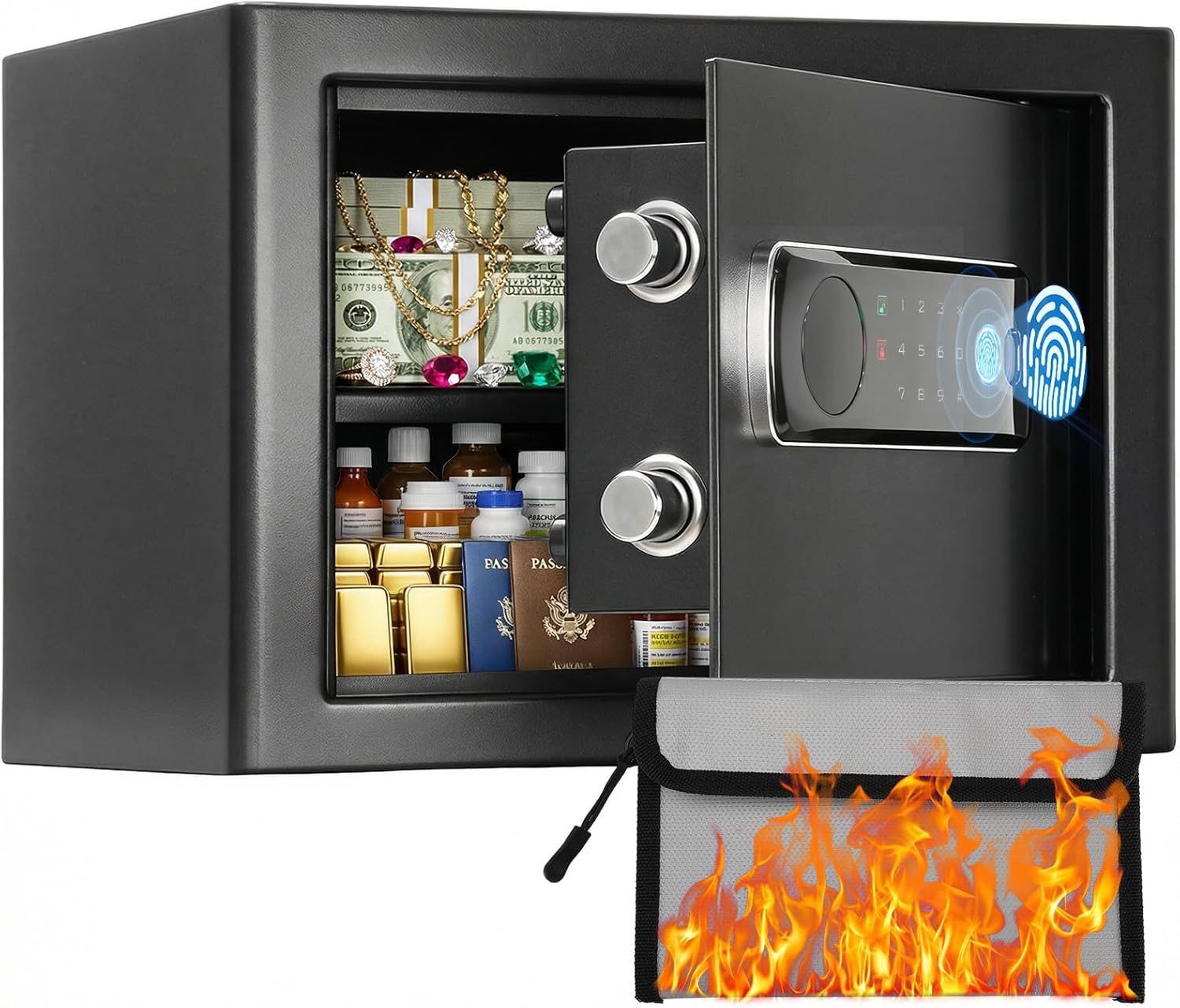 BlackSmith Biometric Safe 1.0 Cu Ft, 0.1s Quick Access Fingerprint Safe with Hidden Retractable Knob, Backlit Keypad & Anti-Theft Alarm, Home Safe for Money, Jewelry & Valuables