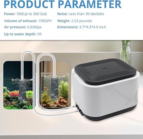 Miniatura 5 de Aquarium Air Pump for Fish Tank, 2 Outlets Adjustable Bubbler, Ultra Quiet & Powerful (3W5W10W), Includes Air StonesTubingCheck Valve, 108GPH-260GPH