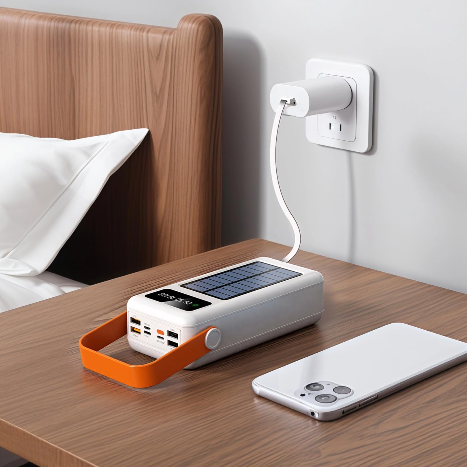 Akumulator solarny 60 000 mAh z wbudowanym kablem, wyświetlaczem LED, wieloma portami USB do szybkiego ładowania na zewnątrz