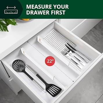 Bamboo Drawer Dividers Organizers, Adjustable Drawer Separator Splitters, 1722 Inches Expandable Drawer Divider Organizer for Large Utensils, Kitchen, Bedroom, Dresser & Office Drawers 4-Pack, White