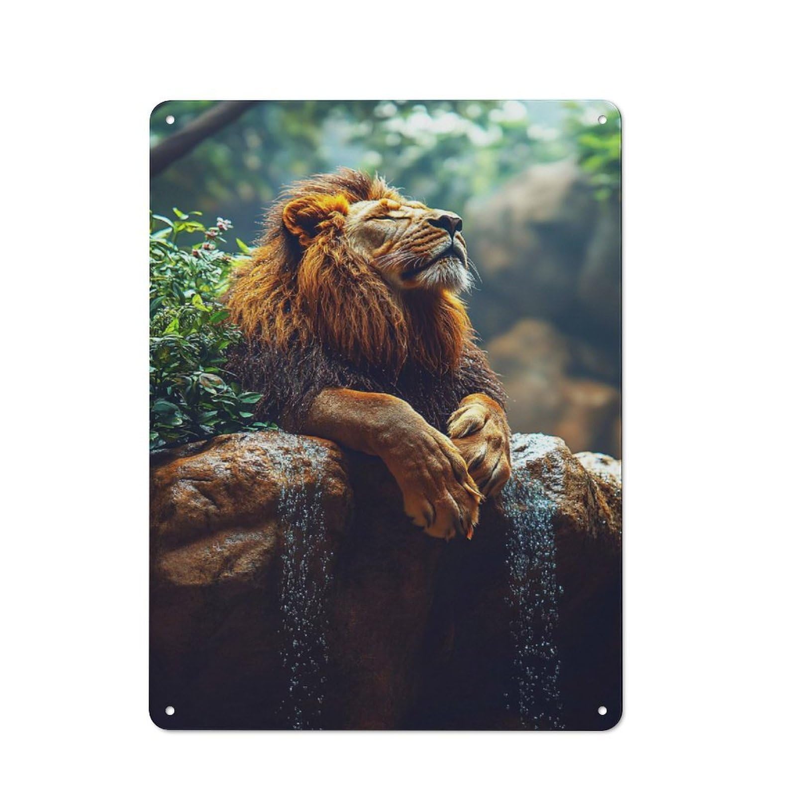 Junmoney Style-13 Lion Resting Near A Waterfall Retro-Style Printed Metal Sign 40X30cm For Hallway Wall, Winter Wall Decor For Wall Display Collectors