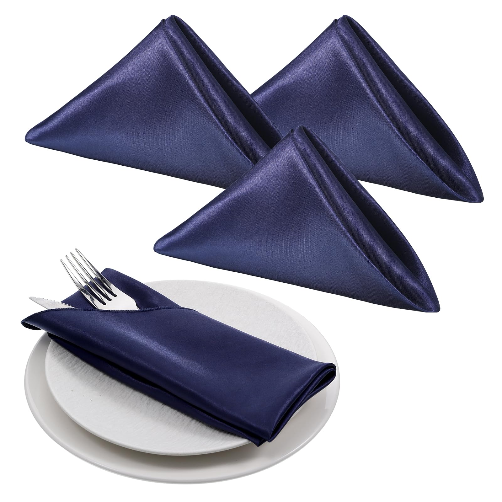 Photo 1 of *See Clerk Notes* Navy Blue Cloth Napkins, 17x17 Inch 1 Pack Washable Polyester Reusable Napkin with Hemmed Edges Dinner Napkins for Weddings Parties Restaurants Banquets Table Decoration