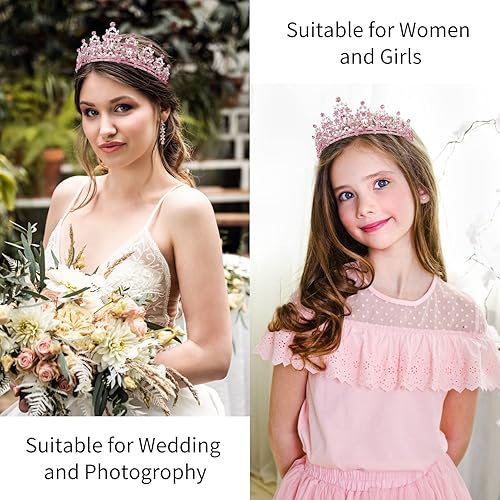 Miniatura 4 de Tiaras para mujer, coronas de tiara de cristal rosa Didder para mujer, tiaras de corona plateada para niñas, corona de princesa, tiaras de boda,