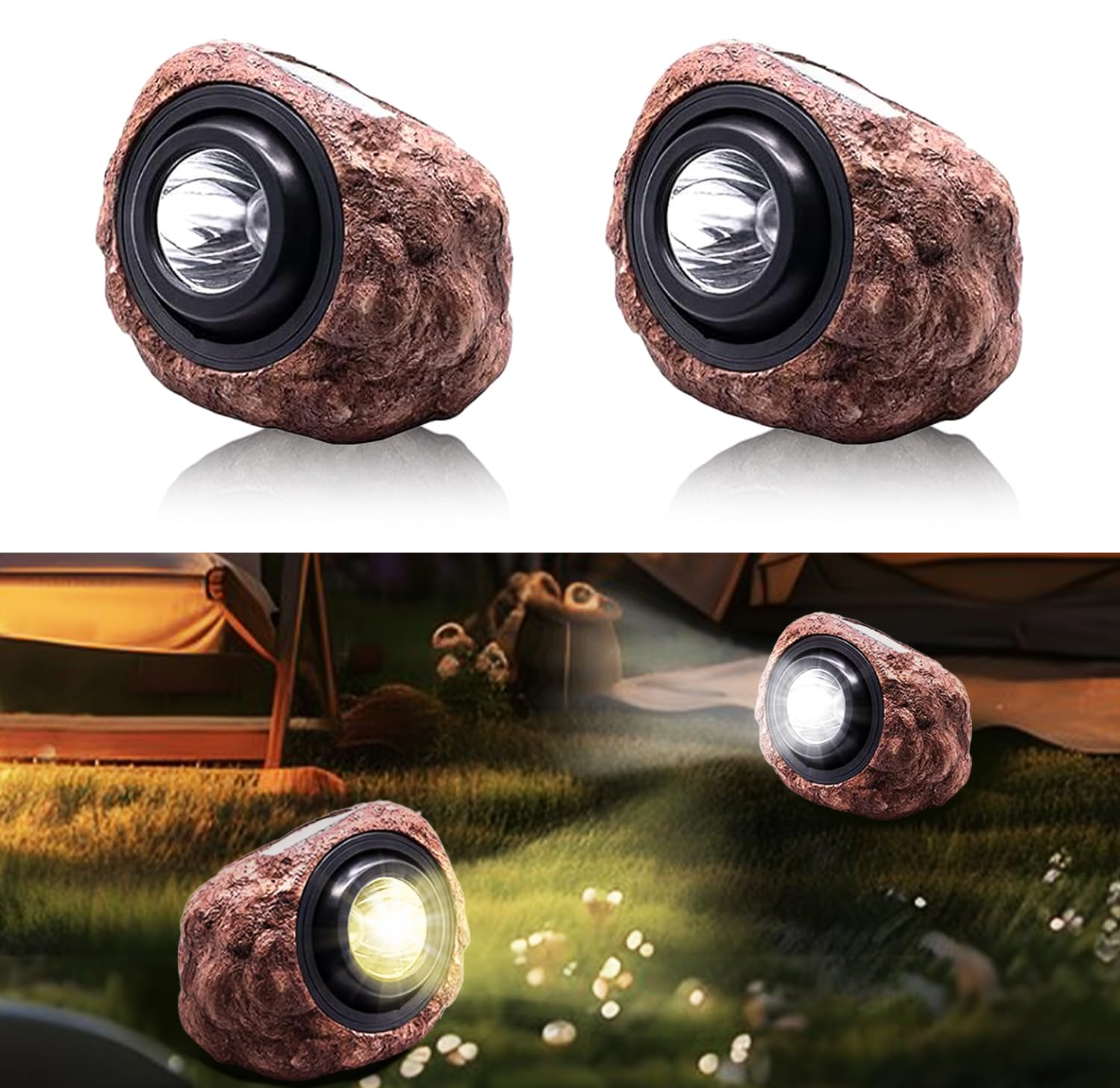 Solar Powered Rock Lights Outdoor- 2 Pack Super Bright Solar Spot Garden with 2 Lighting Modes, IP65 Waterproof Outdoor Decorative for Garden,Backyard, Roads, Yard, Patio Landscape,Sidewalks