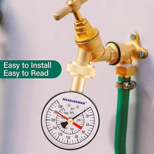 Miniatura 19 de Measureman - Manómetro de presión de agua de 0-200 psi, esfera de 2.5", medidor de presión para boquilla de manguera, probador de presión de agua