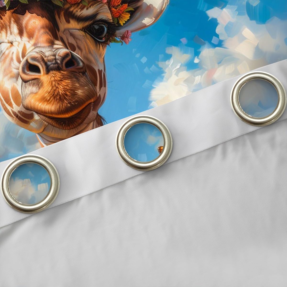 Castle Fairy Cute Giraffe Curtains for Living Room,Flower Butterfly Window Drapes Bedroom Blackout 30%-50%,Blue Sky Cloud Window Treatment Grommet Top 2 Panels Decor,38Wx45L