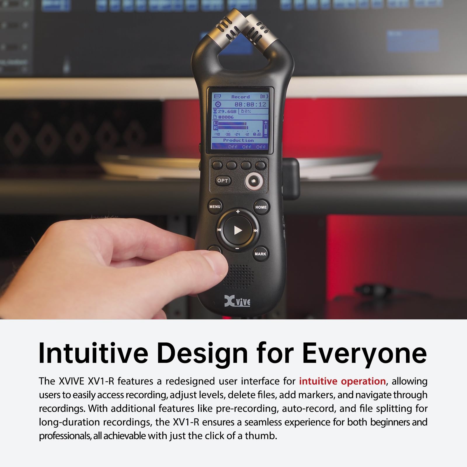 Xvive - XV1-R - Enregistreur numérique portatif avec microphones intégrés - enregistrement stéréo mono wav