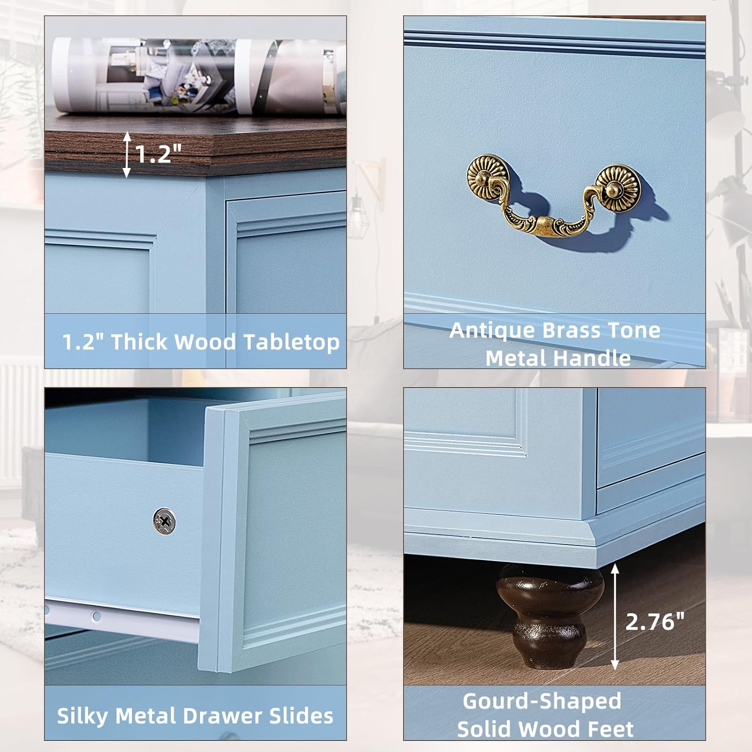 Farmhouse 54" 7 Drawers Dresser for Bedroom, Wide Wood Chest of Drawers w/ 4 Wooden Legs, Vintage Large Storage Dressers Organizer for Hallway, Rustic TV Stand for Living Room, Light Blue 16"D x 54"W x 32"H (7 Drawers) Light Blue 1