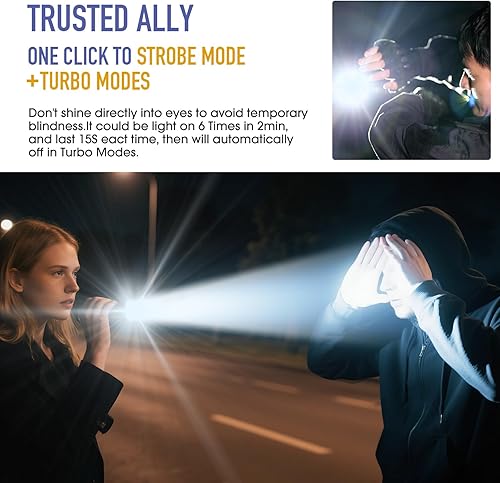 Miniatura 5 de Paquete de 2 linternas EDC recargables  Modo estroboscópico de emergencia con un clic, 1600 lúmenes altos de luz de bolsillo portátil, mini