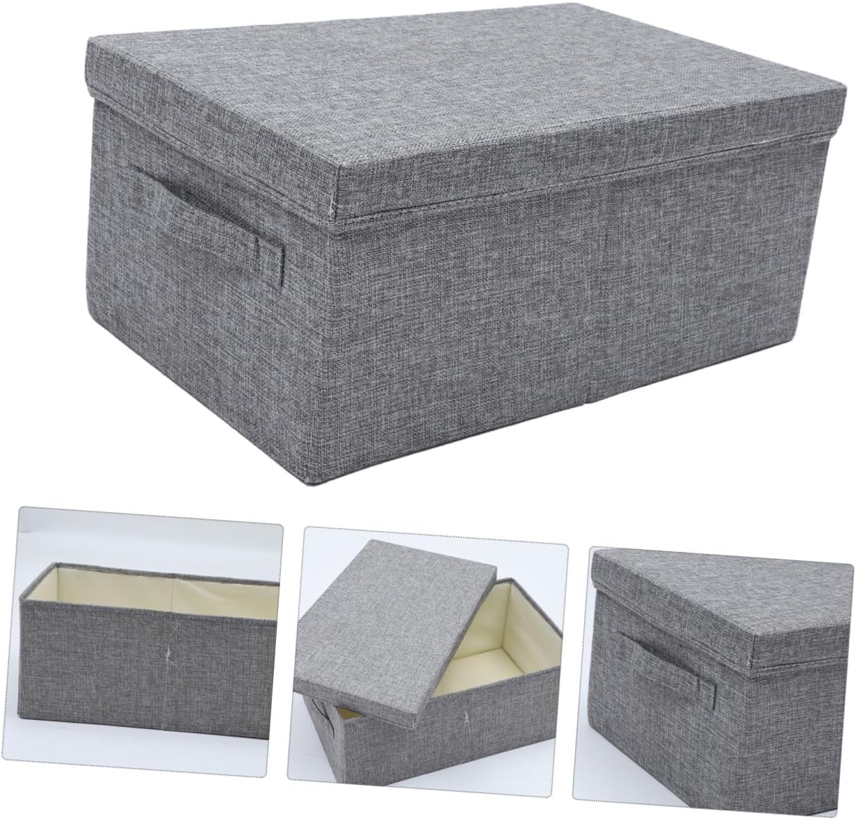 Large Gray Foldable Clothing Storage Box Lid and Handles