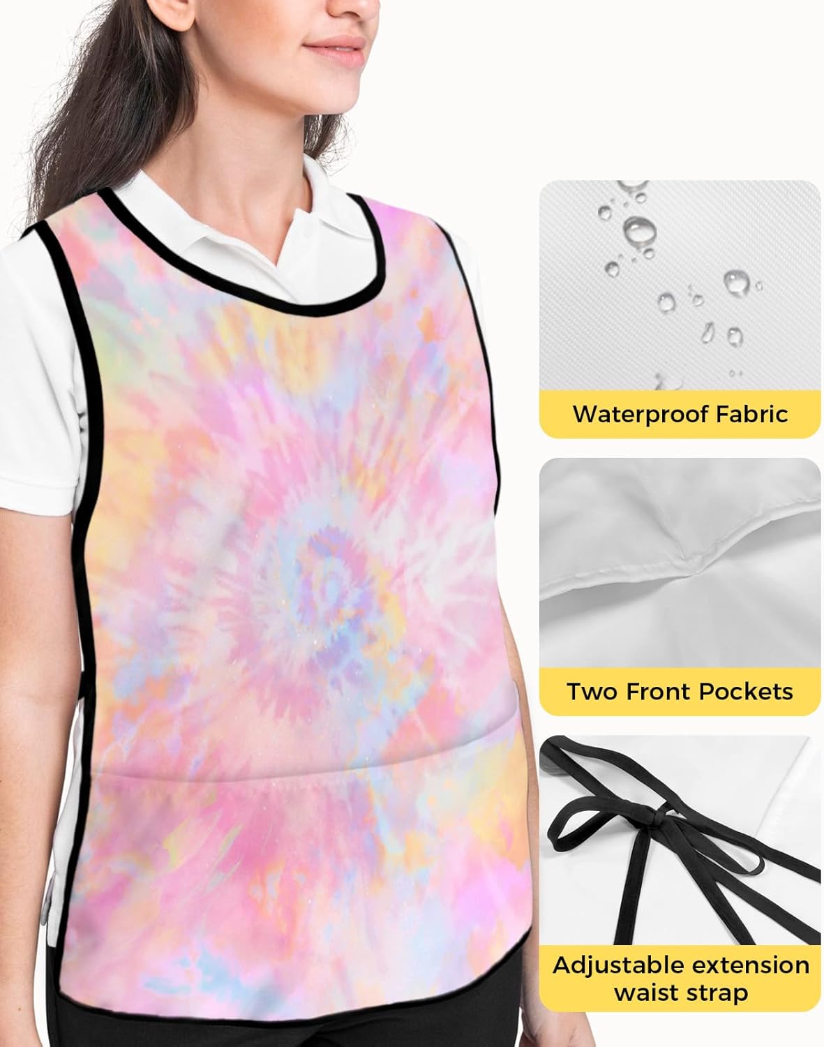 Pink Gold Rose Flower Cobbler Aprons with 2 Pockets for Women Men, Romantic Valentine's Love Saint Heart