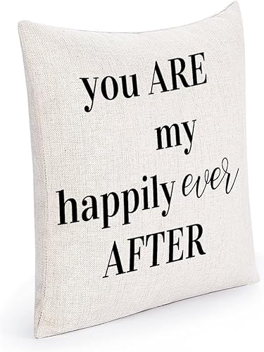 Miniatura 2 de Funda de cojín de lino y algodón, con texto en inglés "You are My Happily Ever After Home", para sofá, cama, silla, regalo de boda, 16 x 16 pulgadas