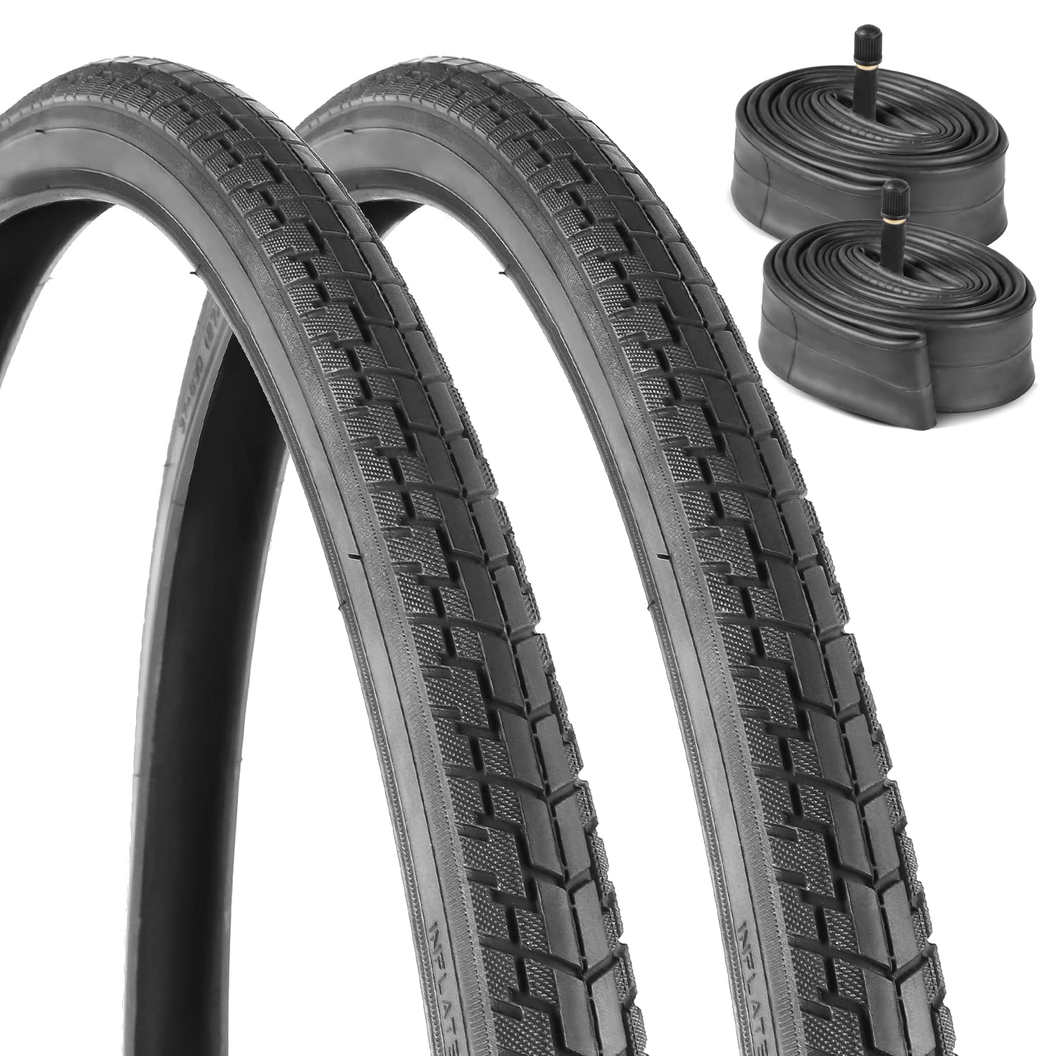 2 Pack of 24 Bike Tires 24 X 1 3/8 37-540Tires Plus 24x1 3/8 AV32mm Valve Tubes Compatible with 24X1 3/8 Wheelchair/Bike Tubes and Tires (Black)