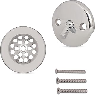 Trip Lever Bathtub Drain Kit with Strainer – 2-Hole Overflow Faceplate, Matching Screws – Tub Drain Trim Replacement Set for Bathroom Bathtubs