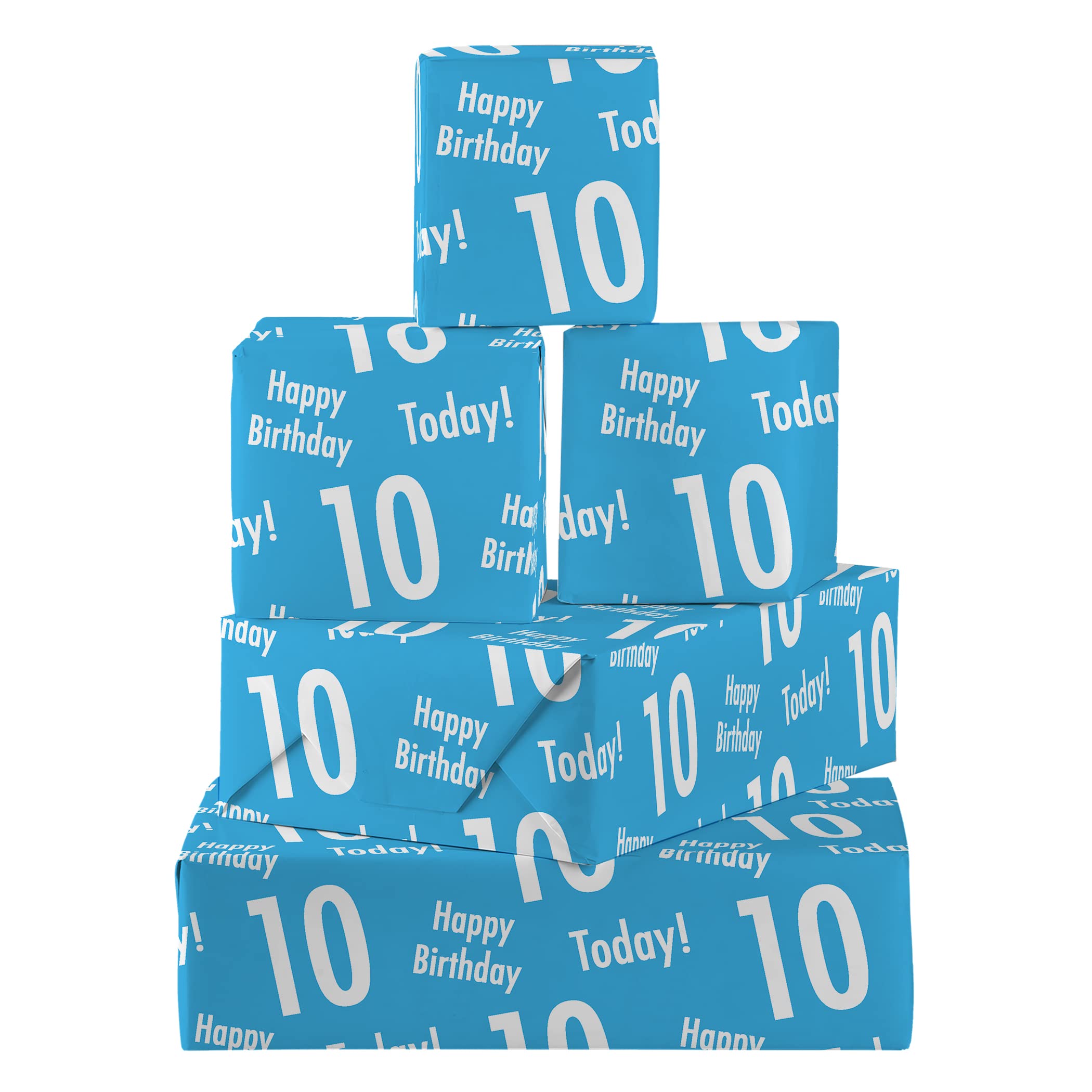 Hunts England - 5 Sheets Of 10th Birthday Blue Fun Wrapping Paper For Boy - Includes 5 Gift Tags - Age 10 Male Folded Gift Wrap - Urban Colour Collection - Age Ten Gift Wrap For Boys