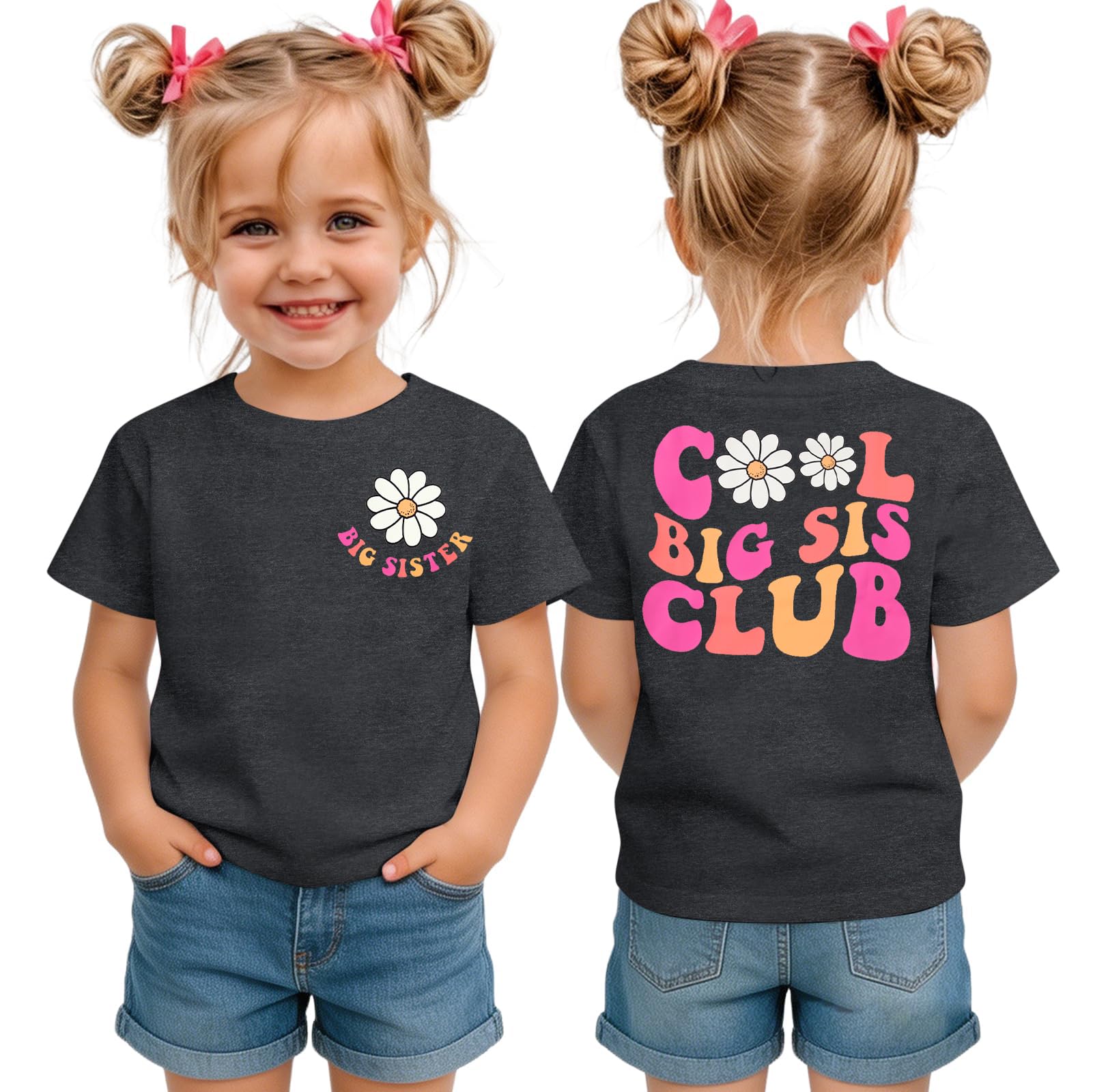 LOTUCY Toddler Girls Big Sister Shirt Cool Big Sis Club Announcement Outfit