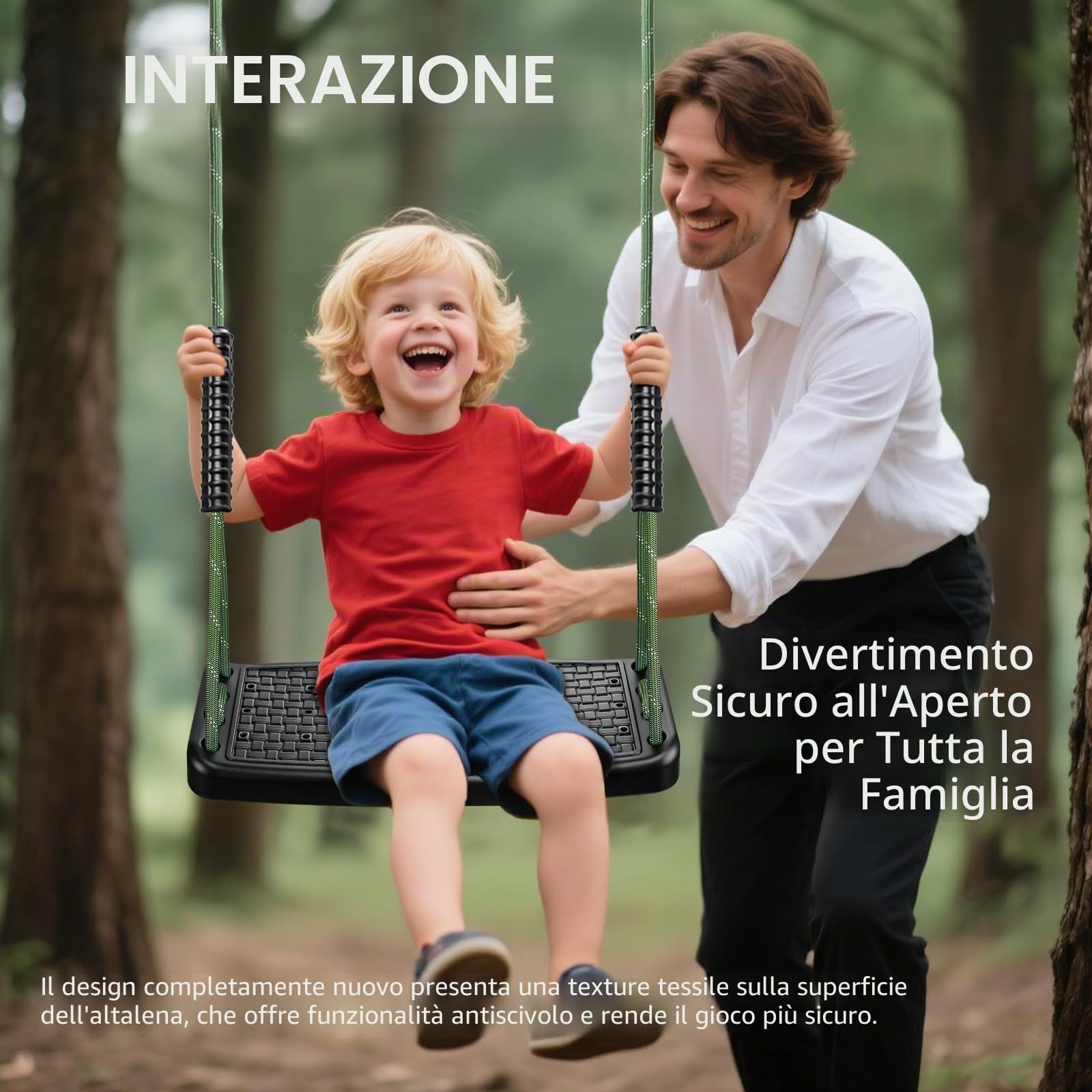 Altalena da giardino per esterni, in plastica, antiscivolo, regolabile in altezza, corda da 130 cm a 200 cm, con fibbia a moschettone, parco giochi per esterni, altalena da giardino, per