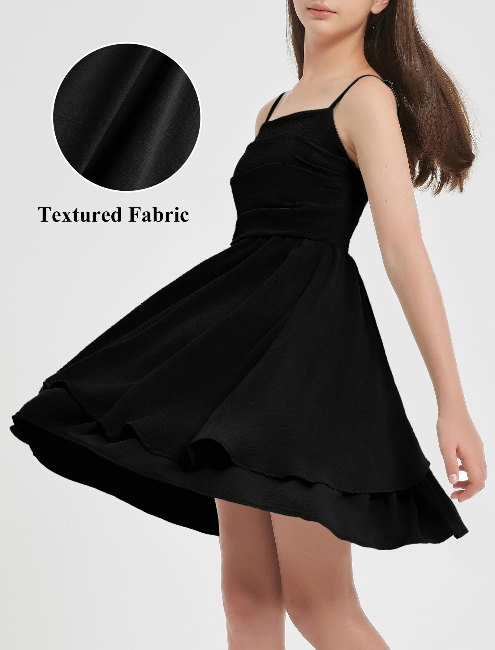 EXARUS Vestido formal para niñas de 8 a 14 años, con volantes, fruncido, tirantes delgados, regreso a casa, baile, fiesta | Playa de vacaciones en la playa Hawaii Seaside Homecoming Dance Formal Cami Casual Swing Swing Spaghetti Strap For 8-14Y
