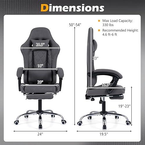 Miniatura 3 de Giantex Silla para juegos, Silla de computadora de altura ajustable con reposacabezas, soporte lumbar, reposabrazos de acoplamiento, respaldo
