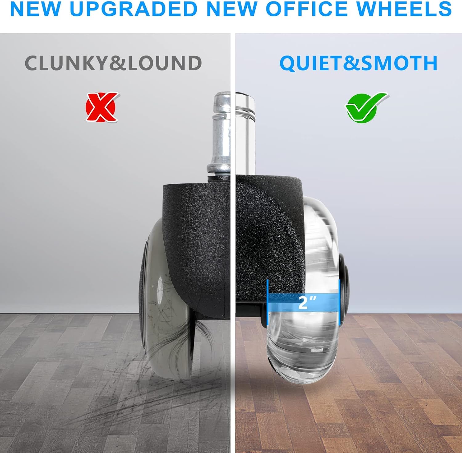 Office Chair Wheels Replacement-Heavy Duty Rubber Wheels for Office Chair(2200Lbs)-2''Universal Size Office Chair Casters,Smooth & Safe Rolling for All Floors Including Hardwood and Carpet(Set of 5) : Office Products