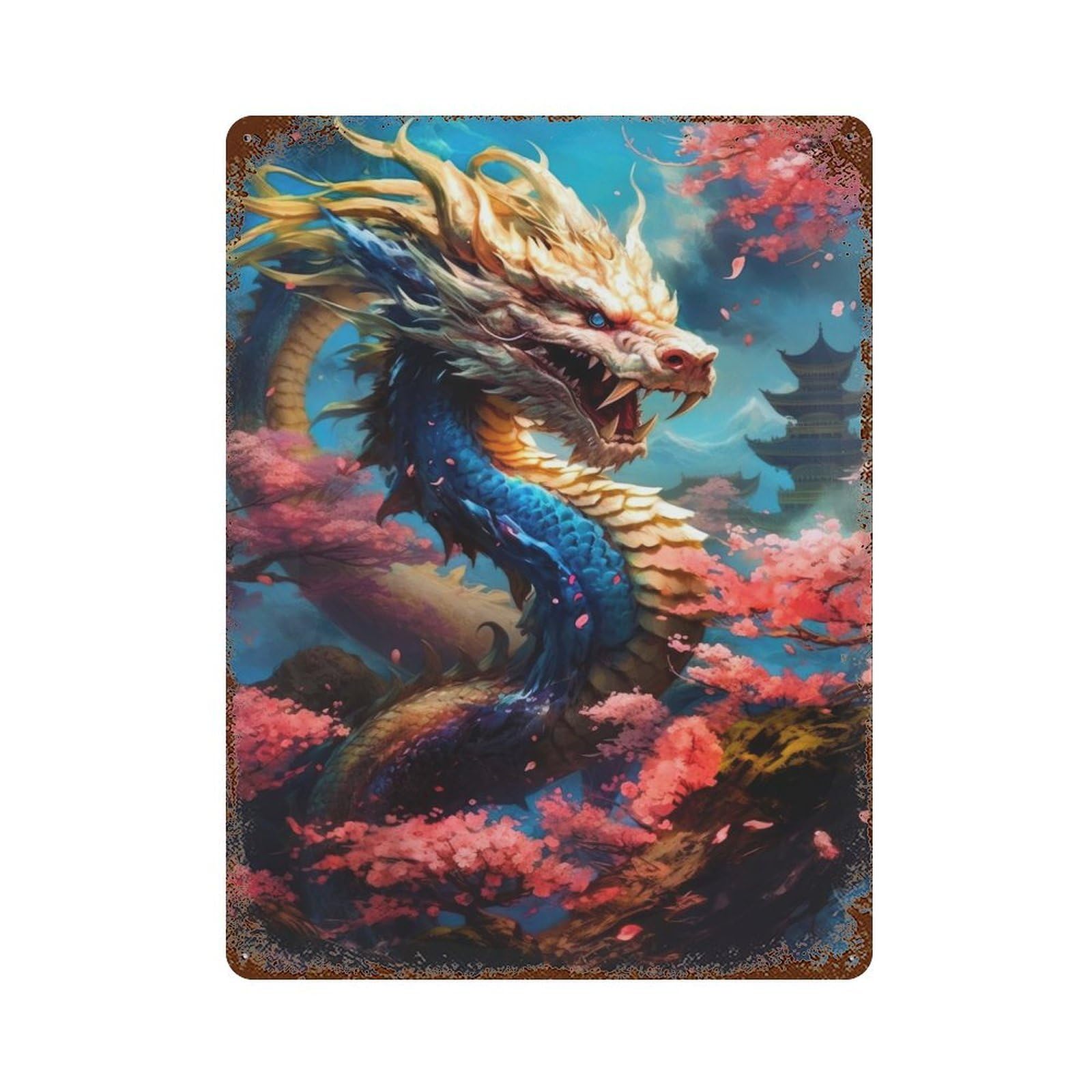 Pictorius Dragon 15.7"x11.8" Vintage Rust Metal Sign, Shabby Chic Decor for Garage, Bar And Workshop Decor
