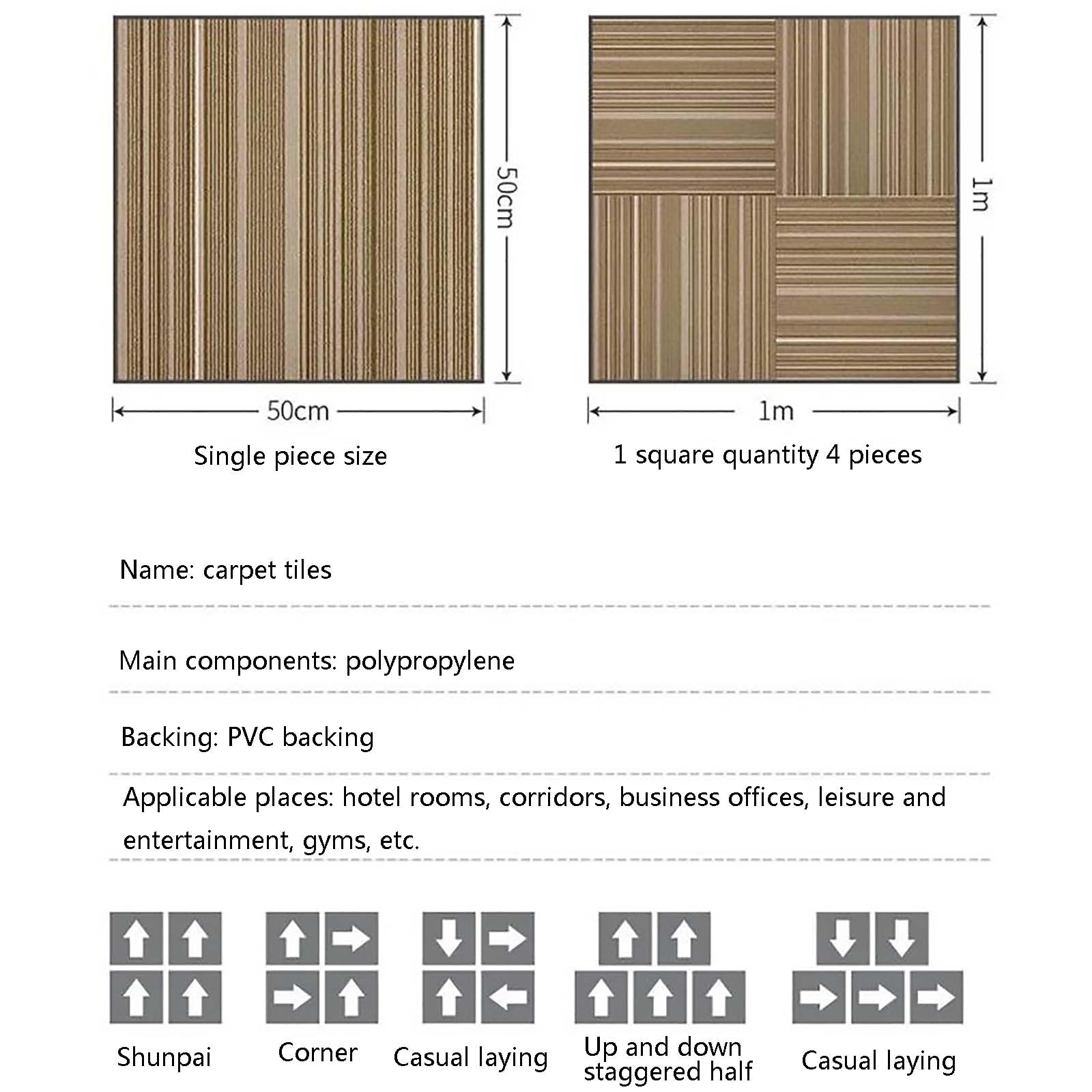 HAILM Handelsteppich-Bodenfliesen mit PVC Schutzträger und Polypropylenfaser, 20x20 Zoll Waschbarer DIY Quadratischer Teppich, für Wohn Handelsplätze Bodenbelag Gebrauch