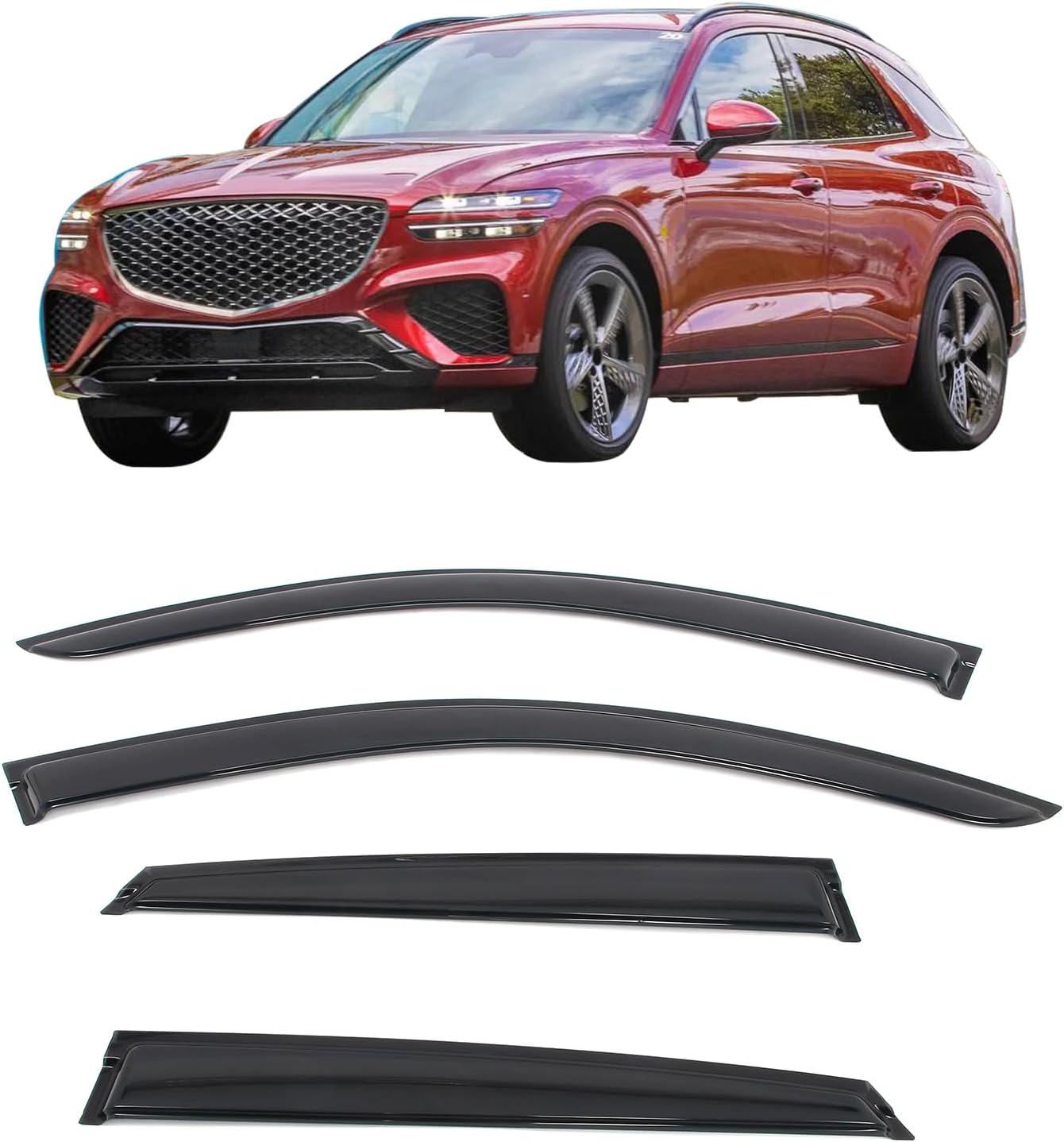 IKON MOTORSPORTS Tape on Window Visors Compatible with 2022-2026 Genesis GV70 & 2023-2026 Genesis Electrified GV70, Acrylic Smoke/Tinted Rain Guards, Side Window Wind Deflectors 4PCS