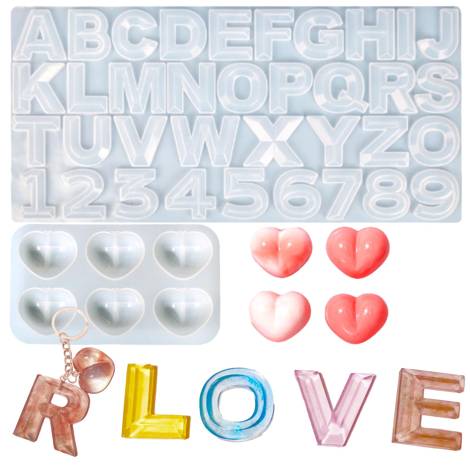 Kit 7 Pezzi Stampi Resina Epossidica - Lettere LOVE, HOME, FAMILY Con Glitter