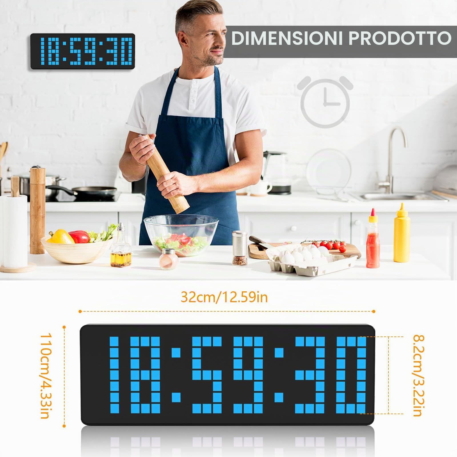 Timer Palestra, Orologio Palestra Digitale da 13,2" LED Orologio da Parete Digitale Grande con Conto alla Rovescia/Cronometro per Allenamento per Uso Interno ed Esterno Casa Esercizi Sportivi (Blu)