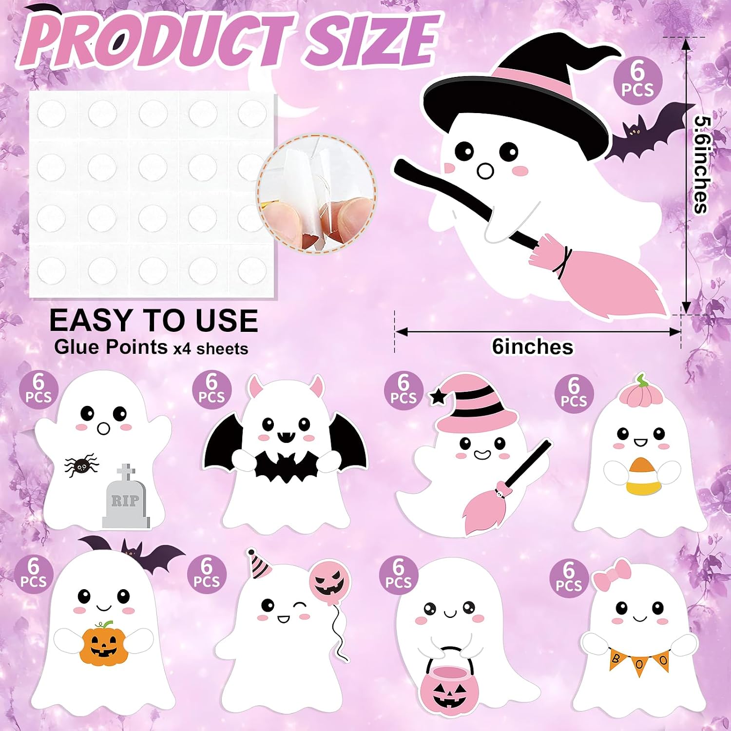 54 Pcs Halloween Cut-Outs Double Printed Pink Ghost Paper Crafts for Halloween Bulletin Board Classroom Decor (Pink Ghost)