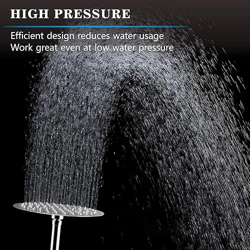 Miniatura 60 de Voolan Cabezal de ducha de lluvia, cabezal de ducha grande de alto flujo hecho de acero inoxidable de metal, cubierta de cuerpo de cascada, soporte
