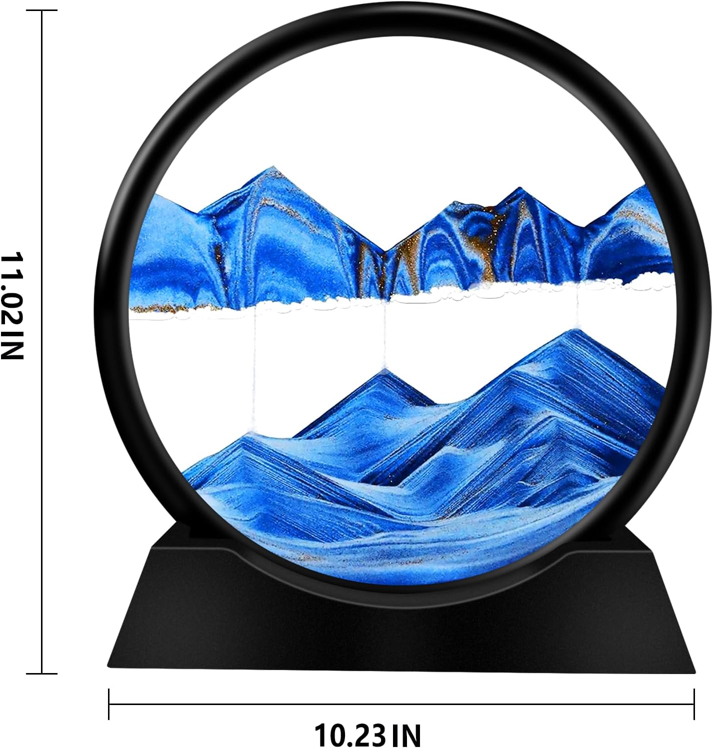 DRIWDOCTER Moving Sand Art Picture Round Glass 3D Deep Sea Sandscape in Motion Display Flowing Sand Frame Relaxing Desktop Home Office Work Decor (12",Blue)