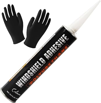 Calvana Windshield Repair Kit Black Polyurethane Adhesive for Car Glass Chips & Cracks, Quick-Cure & Weather-Resistant Sealant 310ml with Gloves
