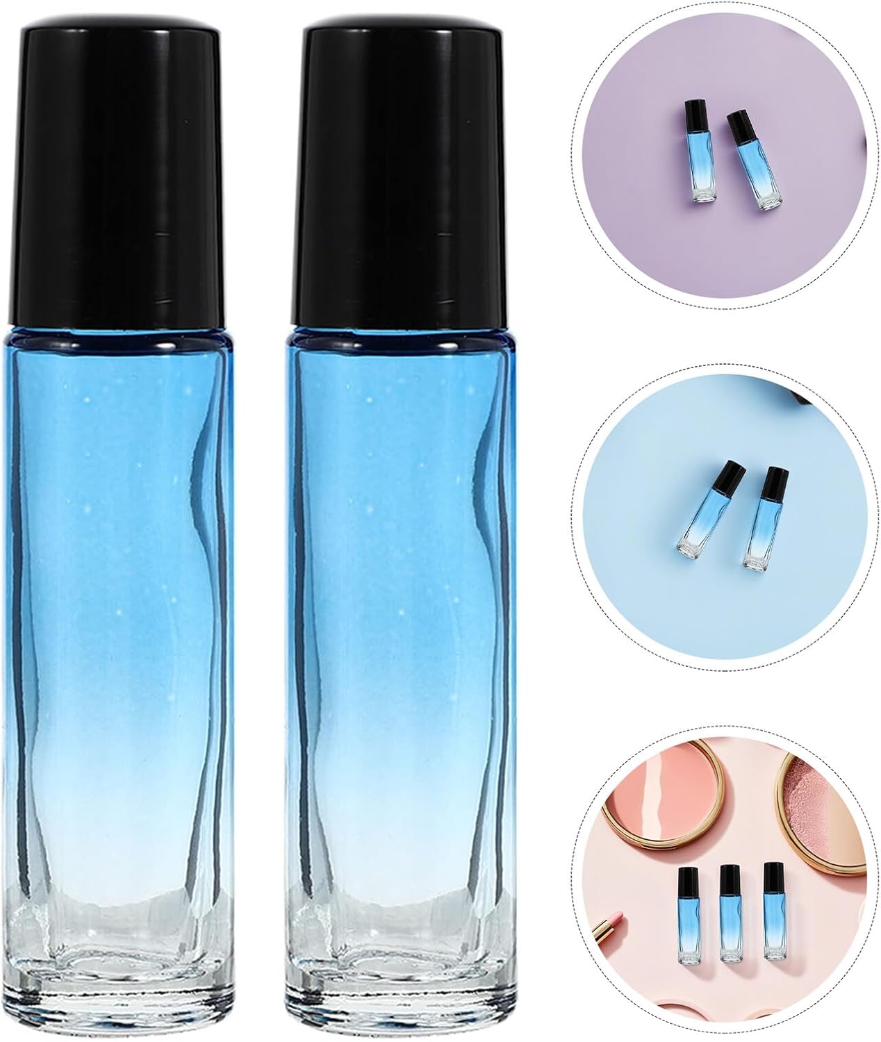 20pcs 10ml Glass Roller Bottles for Aromatherapy and Massage Oil, with Steel Balls and Black Caps, Refillable Essential Oil Containers for Travel and Skincare